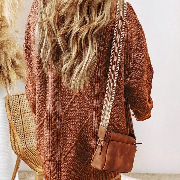 Brown Women's Casual Textured Knit Oversized Loose Fit Dress - Picture 2 of 10